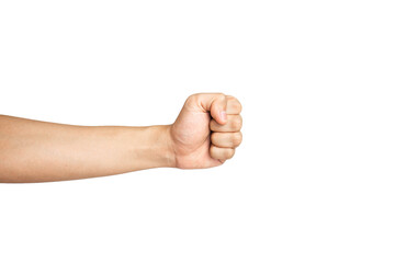 Close up of fist isolated with white background. Punching hand gesture.