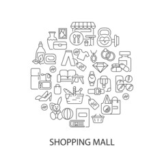 Fototapeta na wymiar Shopping goods abstract linear concept layout with headline. Clothing and household items. Store products minimalistic idea. Thin line graphic drawings. Isolated vector contour icons for background