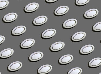 Background for the design and banner. An oval plate with a shadow on a gray background. Pattern