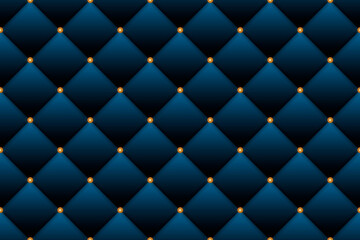 Genuine deep blue buttoned leather seamless pattern. Vector background