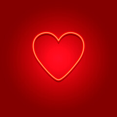 Beautiful postcard with a neon heart on a red background. Theme of love and lovers.Place for the text