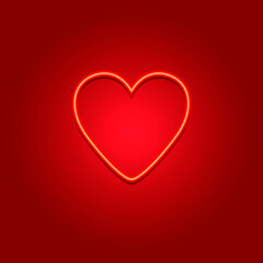 Beautiful postcard with a neon heart on a red background. Theme of love and lovers.Place for the text