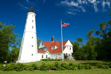 Fototapeta na wymiar North Point Lighthouse - A lighthouse along Lake Michigan.