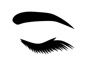 Long eyelashes on a white background. Eyelash extension. Salon. Symbol. Vector illustration.