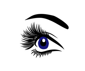Long eyelashes on a white background. Eyelash extension. Salon. Symbol. Vector illustration.
