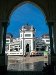 big entrance gate of great mosque at medan