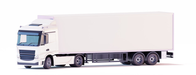 White semi-trailer truck with box trailer. Cab-over tractor. European lorry. Orthographic Side...