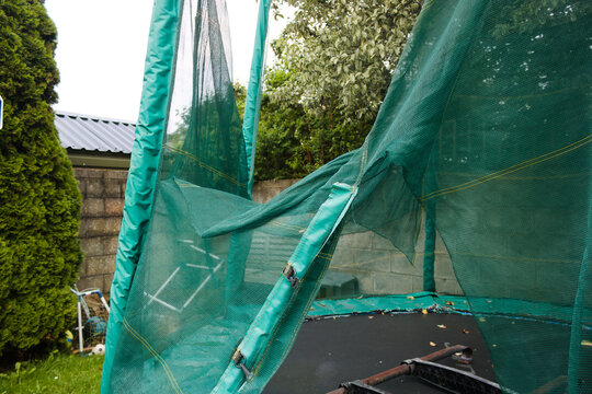 Old broken trampoline close up