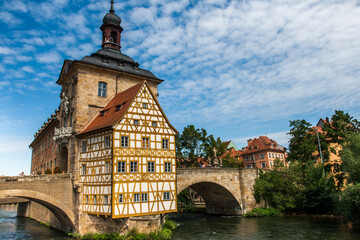 Old Town Hall (Constructed 1386), built in the middle of the Regnitz River, located in the UNESCO heritage city, Bamberg, Germany.