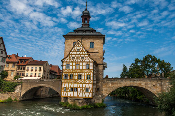 Old Town Hall (Constructed 1386), built in the middle of the Regnitz River, located in the UNESCO heritage city, Bamberg, Germany.