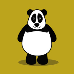 Vector illustration for cartoon or children's book, postcard. An adult panda stands on its hind legs.  Yellow background with an animal from the wild.