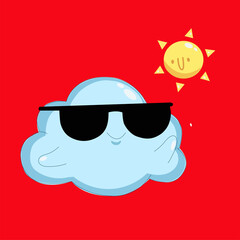 a cheerful cloud in sunny black glasses is cool with a hot friend the sun
