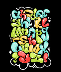 Color bubble graffiti style alphabet composition 