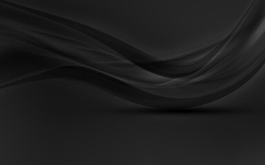 Black waves background. Dark studio display background.