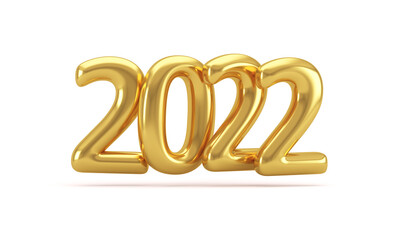 Beautiful golden glittering inscription 2022 on a white background. 3d render illustration.