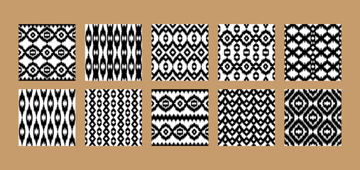 Ethnic seamless patterns set. Abstract rustic repeat backgrounds