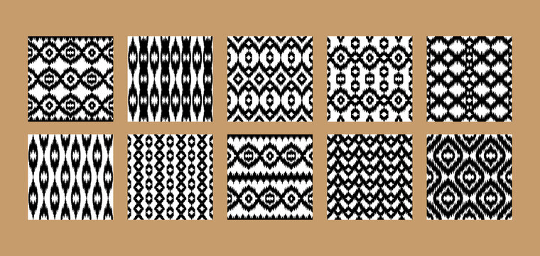 Ethnic seamless patterns set. Abstract rustic repeat backgrounds