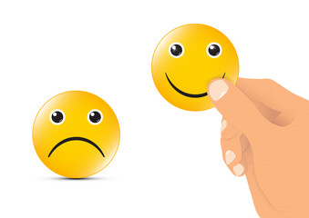 Hand selecting happy face, happiness concept vector illustration