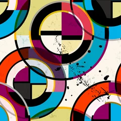 Rolgordijnen seamless geometric pattern background, retro, vintage style, with circles, paint strokes and splashes © Kirsten Hinte