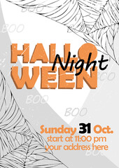 Obraz premium An invitation flyer for a Halloween party. Using black, orange, and white colors.