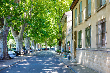 Provencal street with typical houses in southern France, Provence. Aix-en-Provence city on sunny...