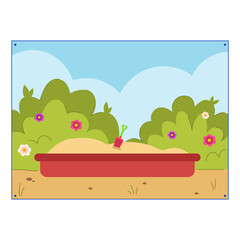 Fototapeta premium Children's sandbox. Playground poster. Vector illustration.