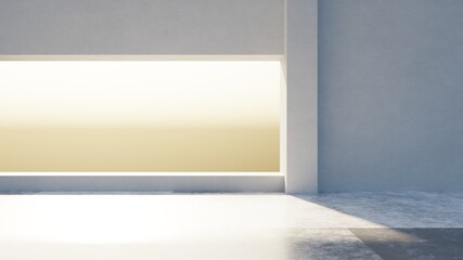 Empty room with window in building under constraction. Abstract space with sunlight. 3D rendering.