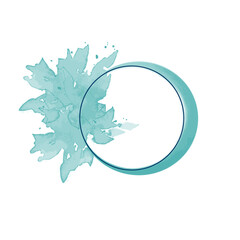 Watercolor frame with ink splashes. Brush stroke texture. Frame template on white background. Elegant design with space for text.