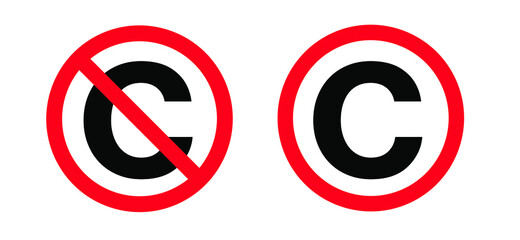 Copyright free, without legal recognition. C or ©; symbol. No Copyright icon. Free to use in the public domain. Non Copyrighted pictogram. Flat vector sign