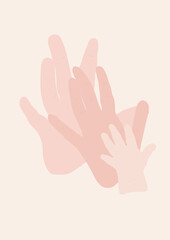 The hand of the family. Hand of father, mother and child. family illustration.