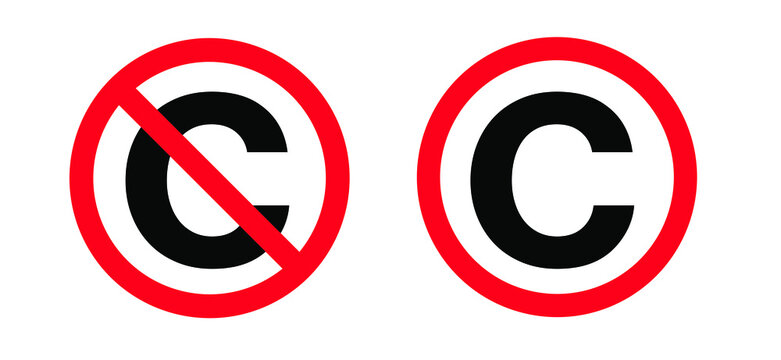 Copyright free, without legal recognition. C or ©; symbol. No Copyright icon. Free to use in the public domain. Non Copyrighted pictogram. Flat vector sign