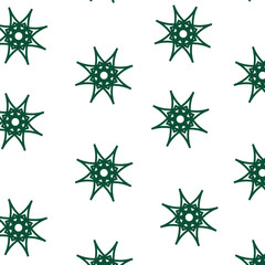 Seamless green pattern with abstract stars, east ornament