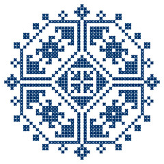 Fototapeta premium Zmijanski vez Bosnia and Herzegovina cross-stitch style vector design square ornament - traditional folk art design 