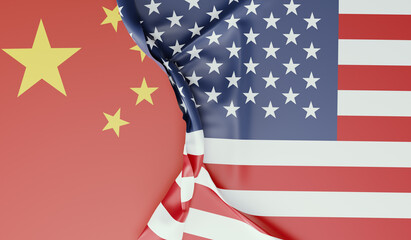 flag of the United States with China. 3d rendering