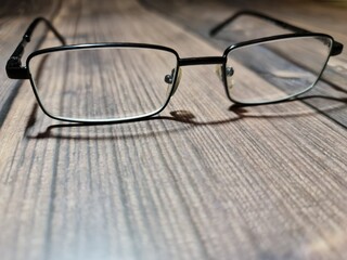 In the Close-up glasses. Frame close-up. Optical device.