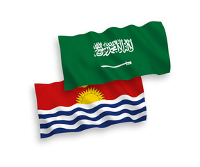 Naklejka premium National vector fabric wave flags of Saudi Arabia and Republic of Kiribati isolated on white background. 1 to 2 proportion.