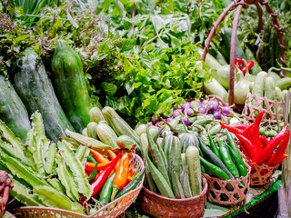 Local Thai vegetables are sold on vegetable stalls.