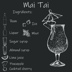 Drink recipe. Mai Tai. Stock vector illustration