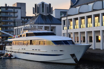 luxury yacht in the harbor in Helsingborg, Sweden.