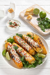 Elote, Grilled Mexican Street Corn on a plate