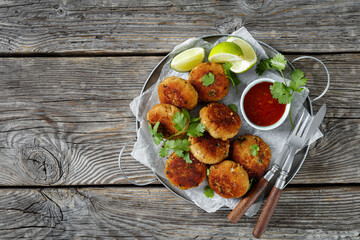 Tod man pla, thai fish cakes on a plate