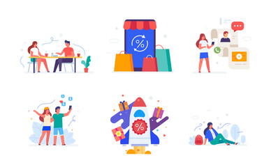 People use gadgets. set of icons, illustration. Smartphones tablets user interface social media , vacation, blog, blogger. Flat illustration Icons infographics. Landing page site print poster.