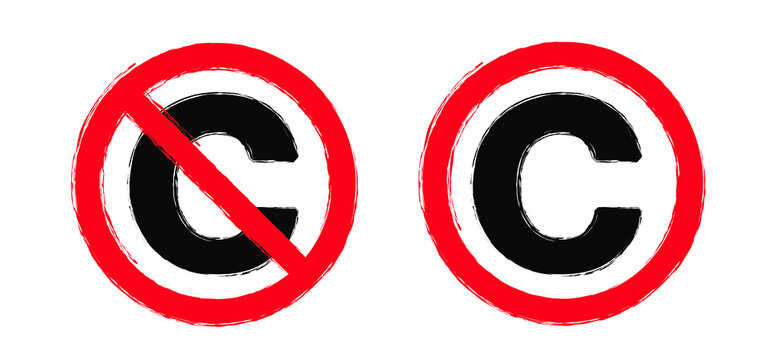 Copyright free, without legal recognition. Drawing c or ©; symbol. Cartoon no Copyright icon. Free to use in the public domain. Non Copyrighted pictogram. Flat vector sign