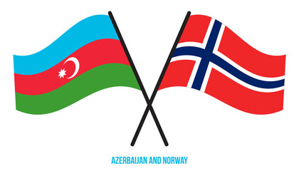 Azerbaijan and Norway Flags Crossed And Waving Flat Style. Official Proportion. Correct Colors.