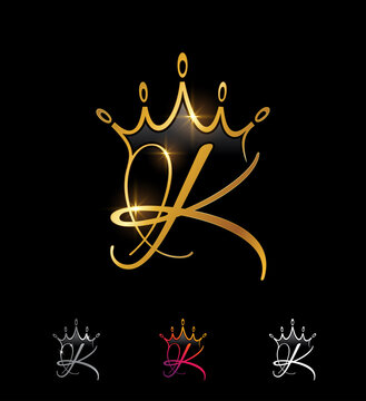 Golden Monogram Crown Initial Letter K