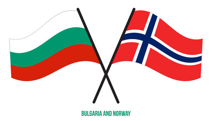 Bulgaria and Norway Flags Crossed And Waving Flat Style. Official Proportion. Correct Colors.