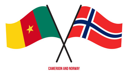Cameroon and Norway Flags Crossed And Waving Flat Style. Official Proportion. Correct Colors.