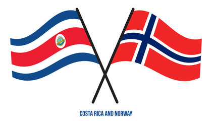 Costa Rica and Norway Flags Crossed And Waving Flat Style. Official Proportion. Correct Colors.