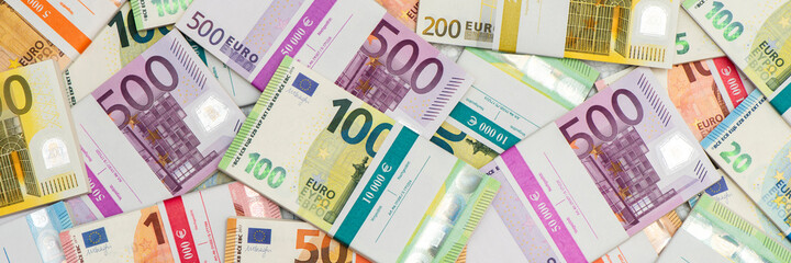 bundles of Euro currency banknotes