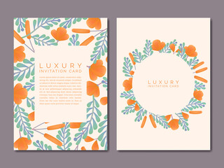 Fototapeta na wymiar Vector Vintage Spring or Summer Floral Drawing Pattern Luxury Invitation Card or Poster. Pink, Orange and Blue.
